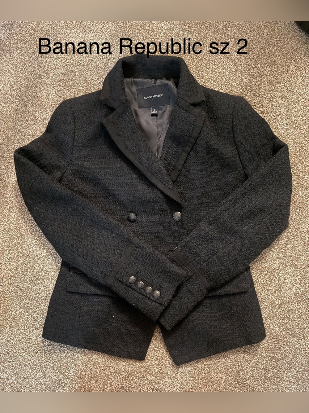 Banana Republic Black Double-Breasted Textured Blazer